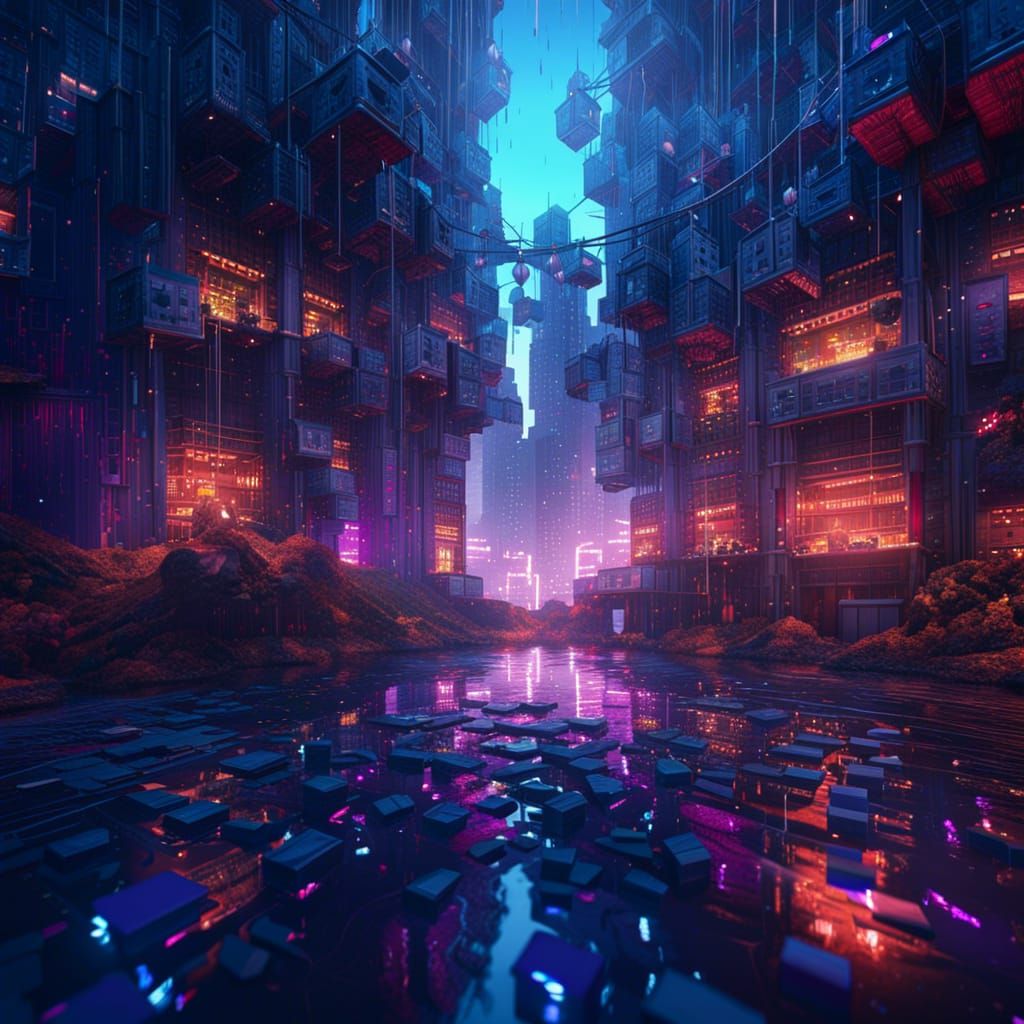 City in Crystal Cube: Detailed Matte Painting