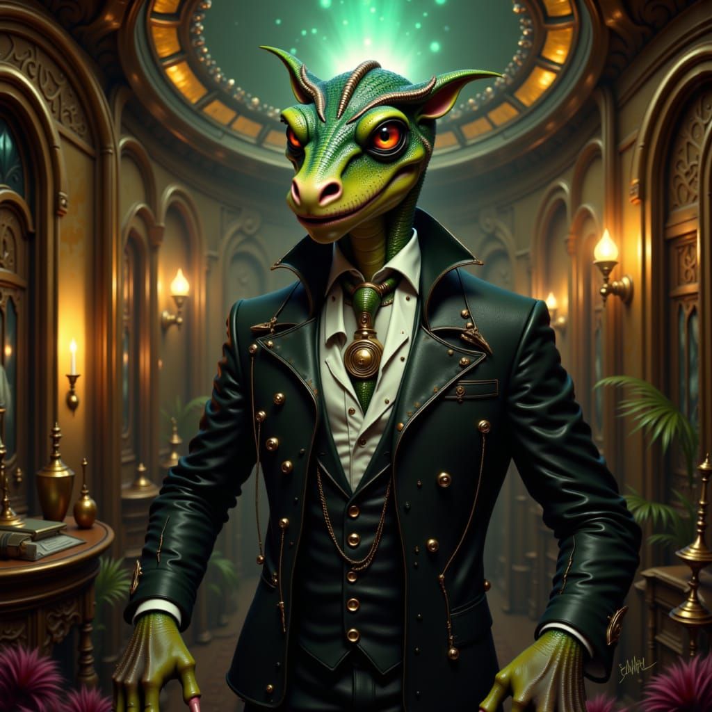 Neimoidian Businessman in Ornate Office, Syd Mead Style