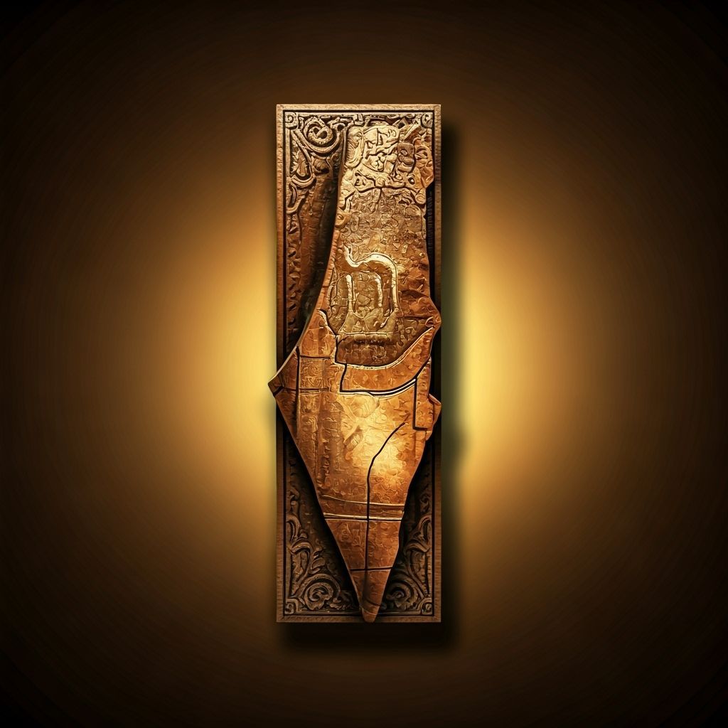 Mezuzah Map of Israel with Carvings in Modern Art Style