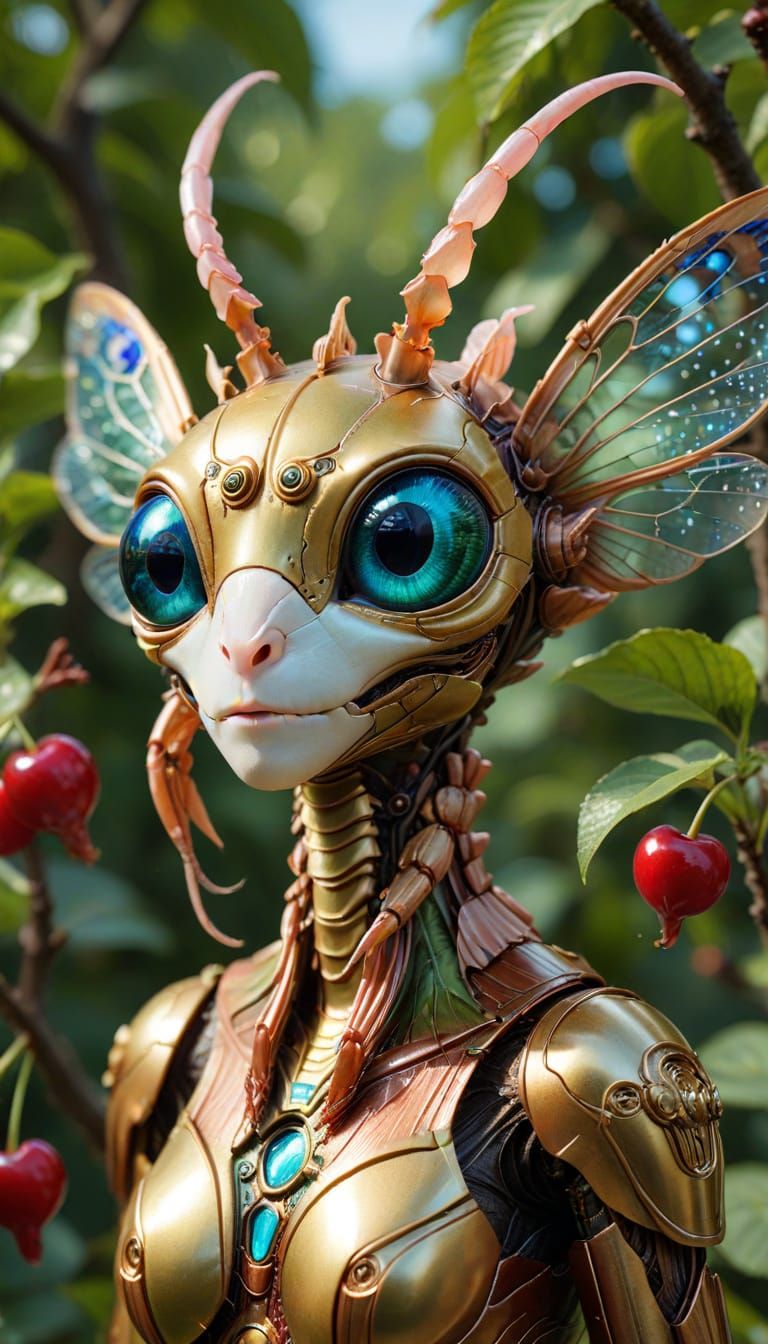 Epic Peacock-Winged Portrait of a Lady in a Cherry Orchard