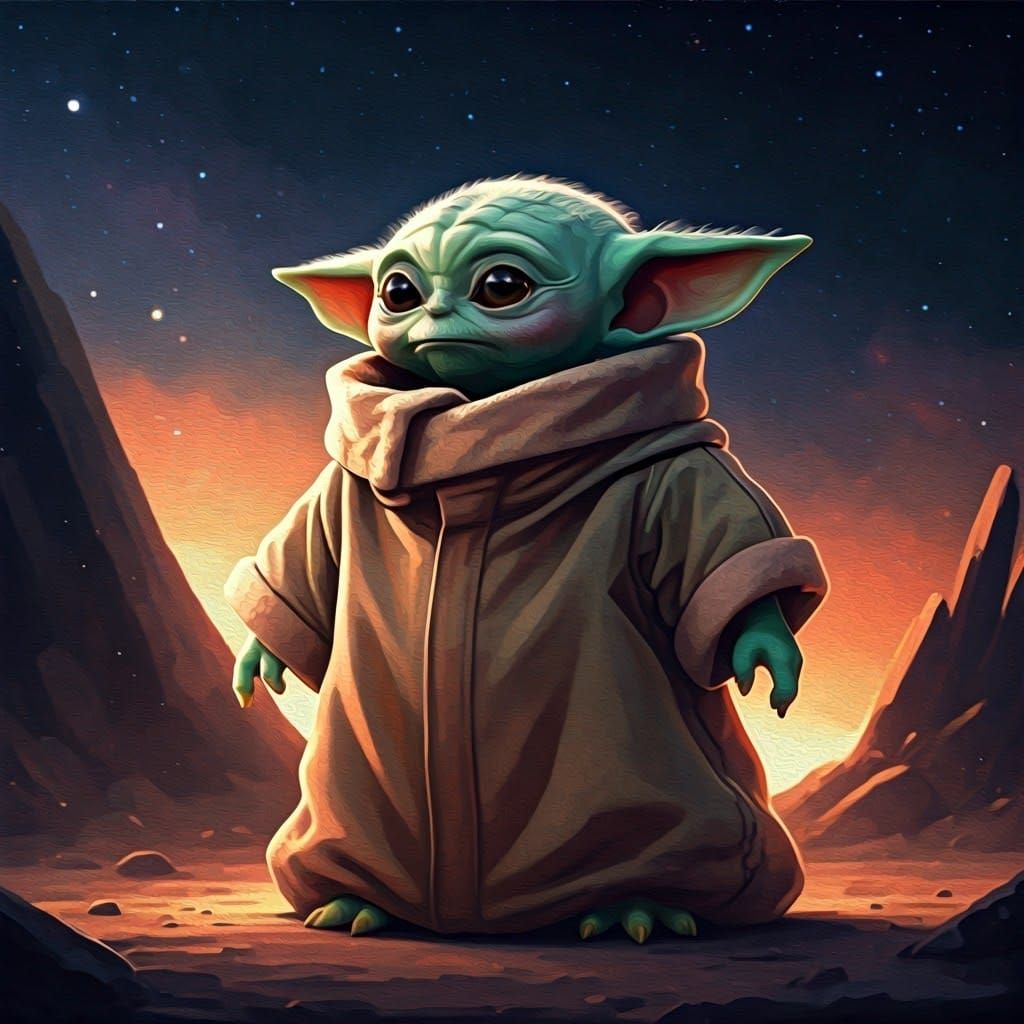 Grogu Portrait in Impressionist Maximalist Style