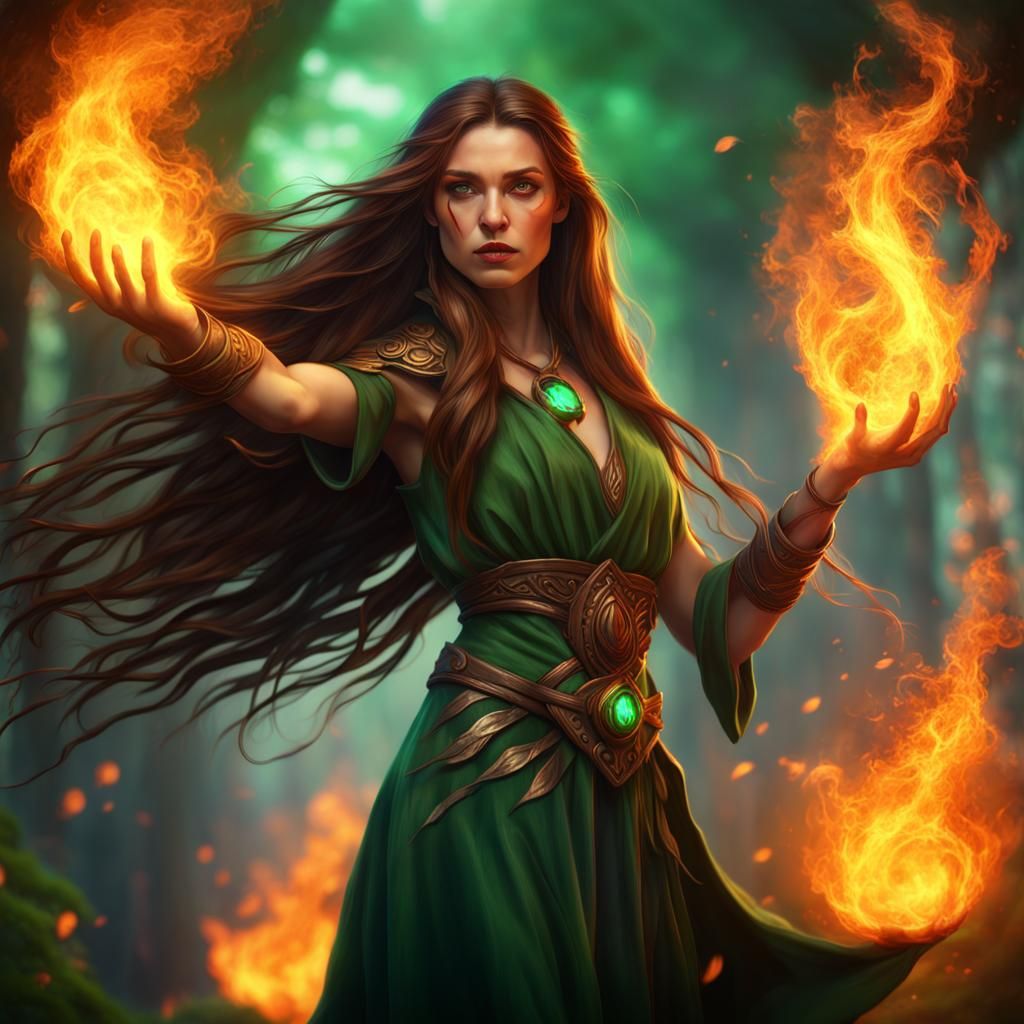 Fiery Druidess in Lush Fantasy Art