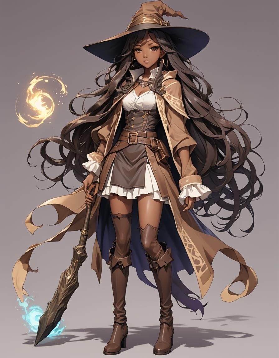 African American Witch Portrait in Anime Style