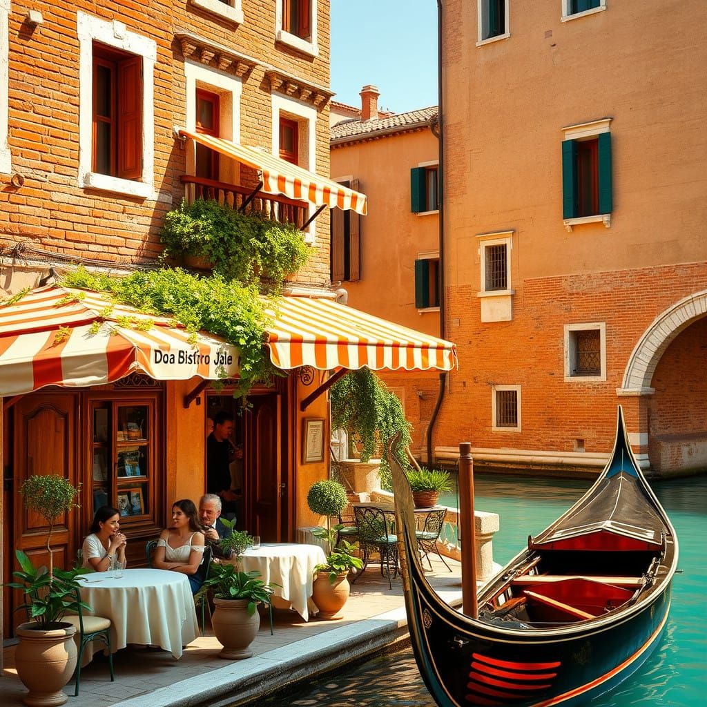 Venetian Bistro Scene with Golden Lighting