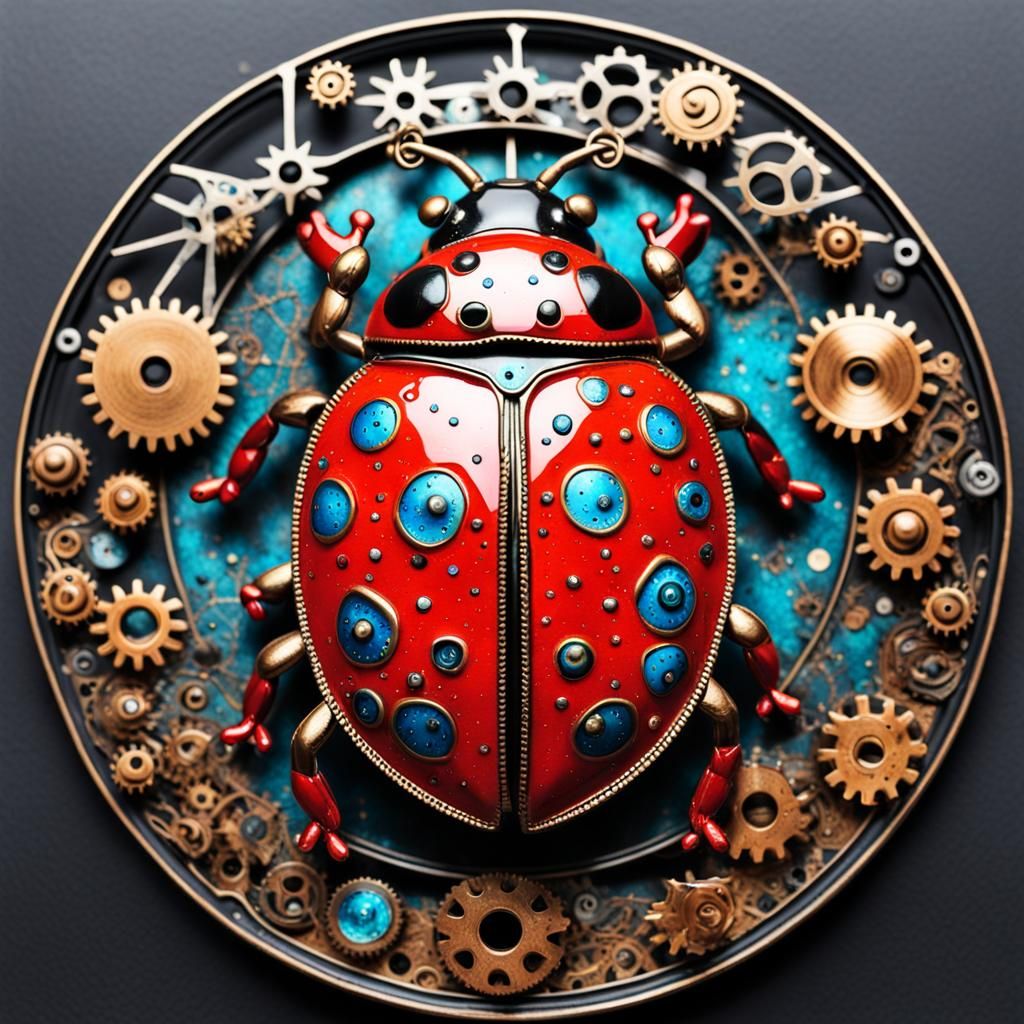 Clockwork Ladybug with Gears and Stars