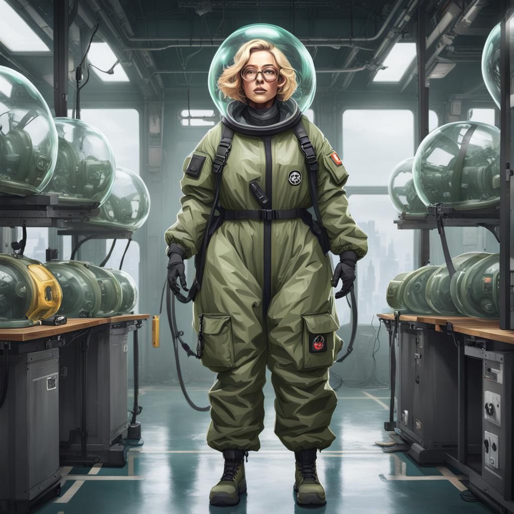 Woman in Hazmat Suit: Hyperdetailed Digital Art