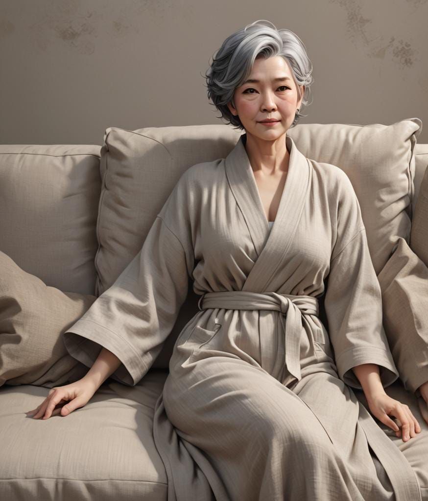 Elegant Woman in Linen Robe: 3D Anime Art