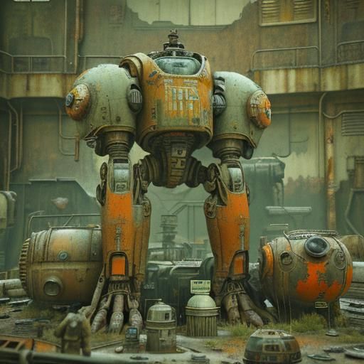 Gritty Retro Sci-Fi Diorama with Vintage Aesthetic