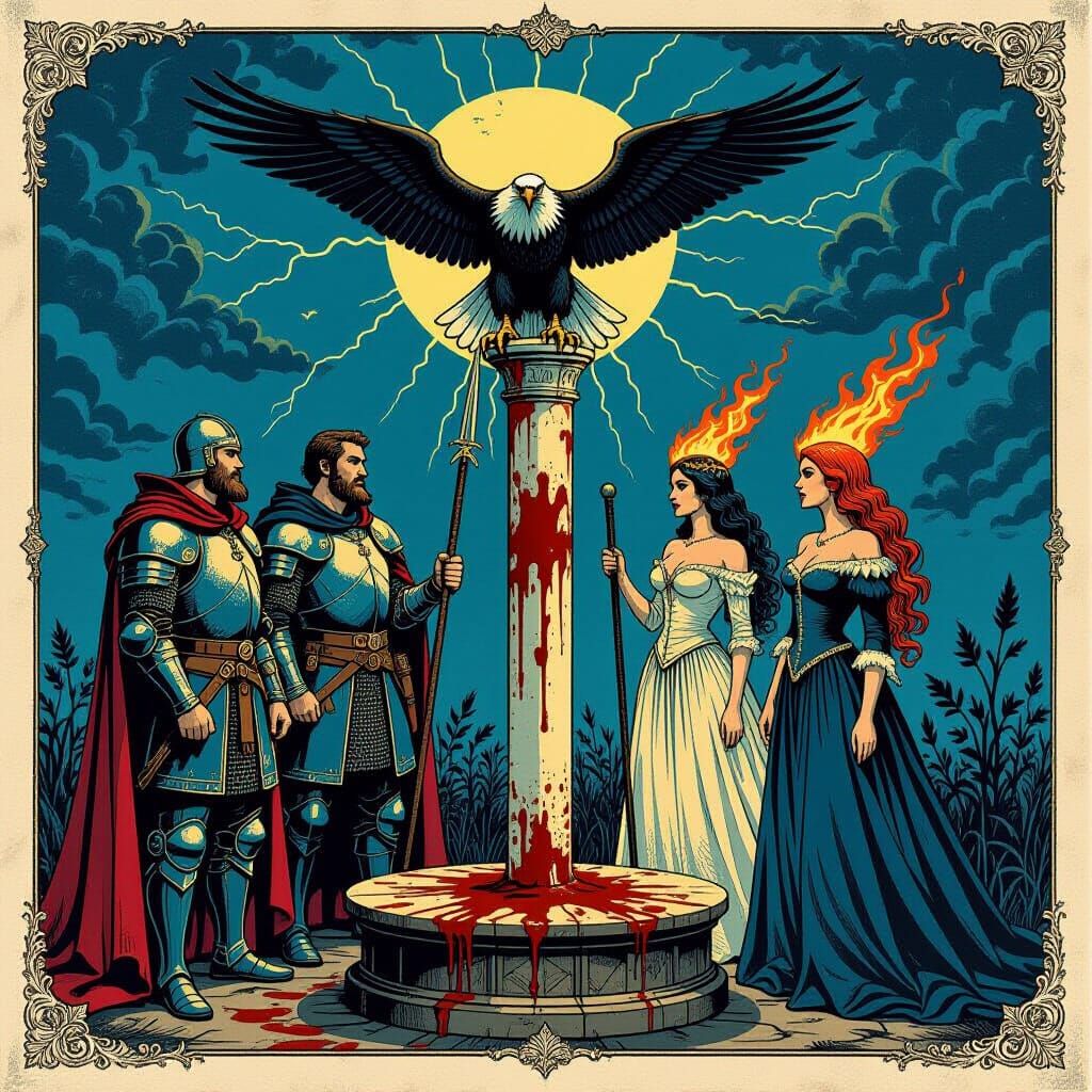 Mystical Goal Post with Eagle in Gothic Renaissance Style