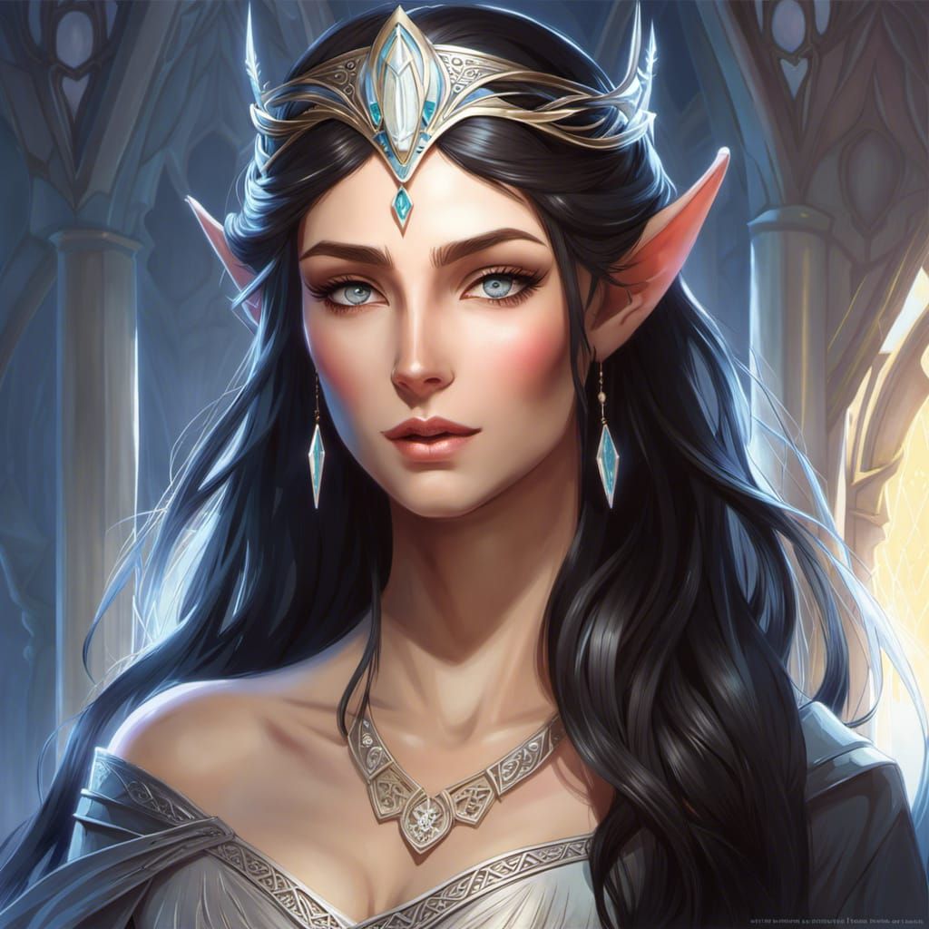Icy-Eyed Elven Princess in Hyperdetailed Portrait