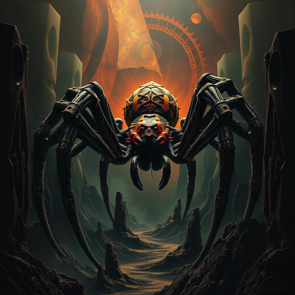 Fractal Spider Album Cover Art in Dark Landscape
