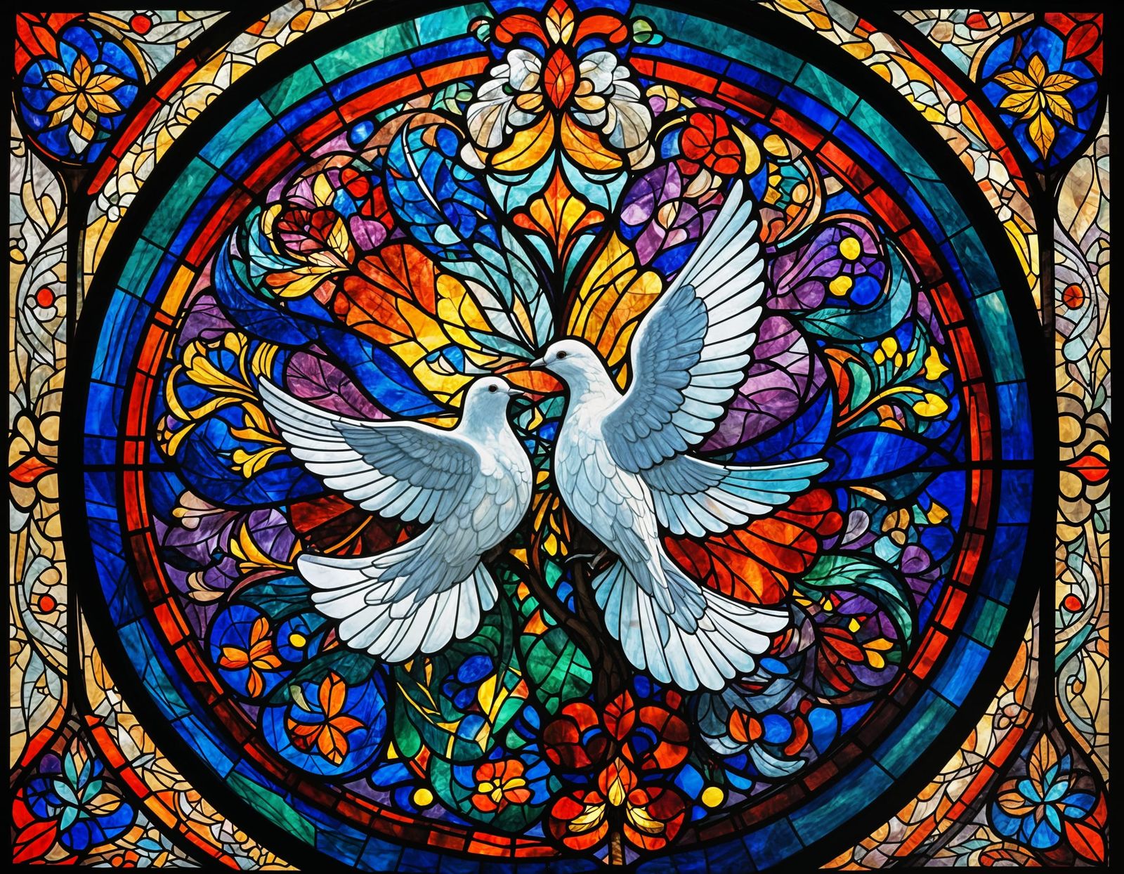 Stunning Stained Glass Dove Scene in Chartres Cathedral Styl...