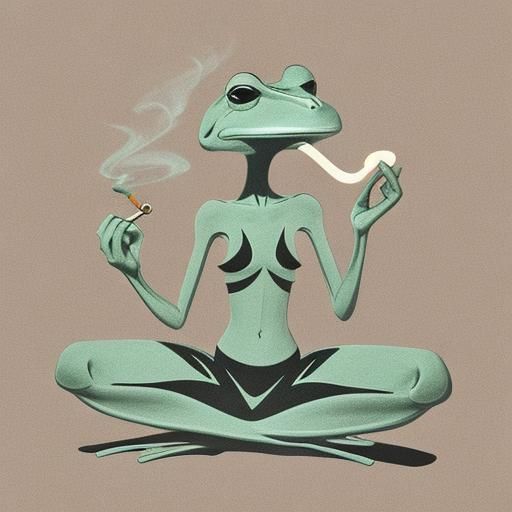Frog Meditating and Smoking Pipe: Minimalist Silhouette