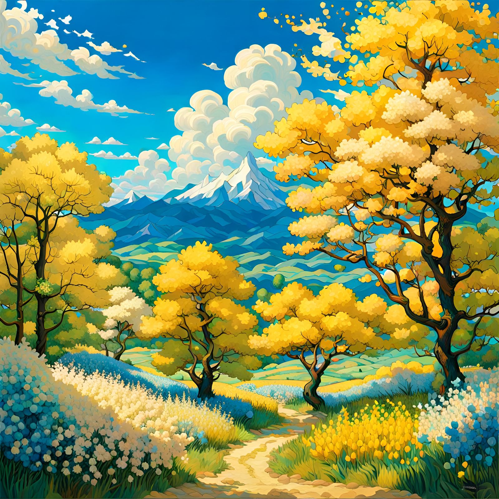 Golden Ratio Landscape in Impressionistic Style