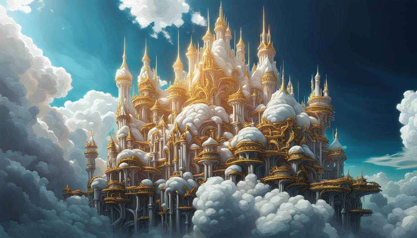 Futuristic Biomorphic Cloud Castle in Hyperrealistic Anime S...