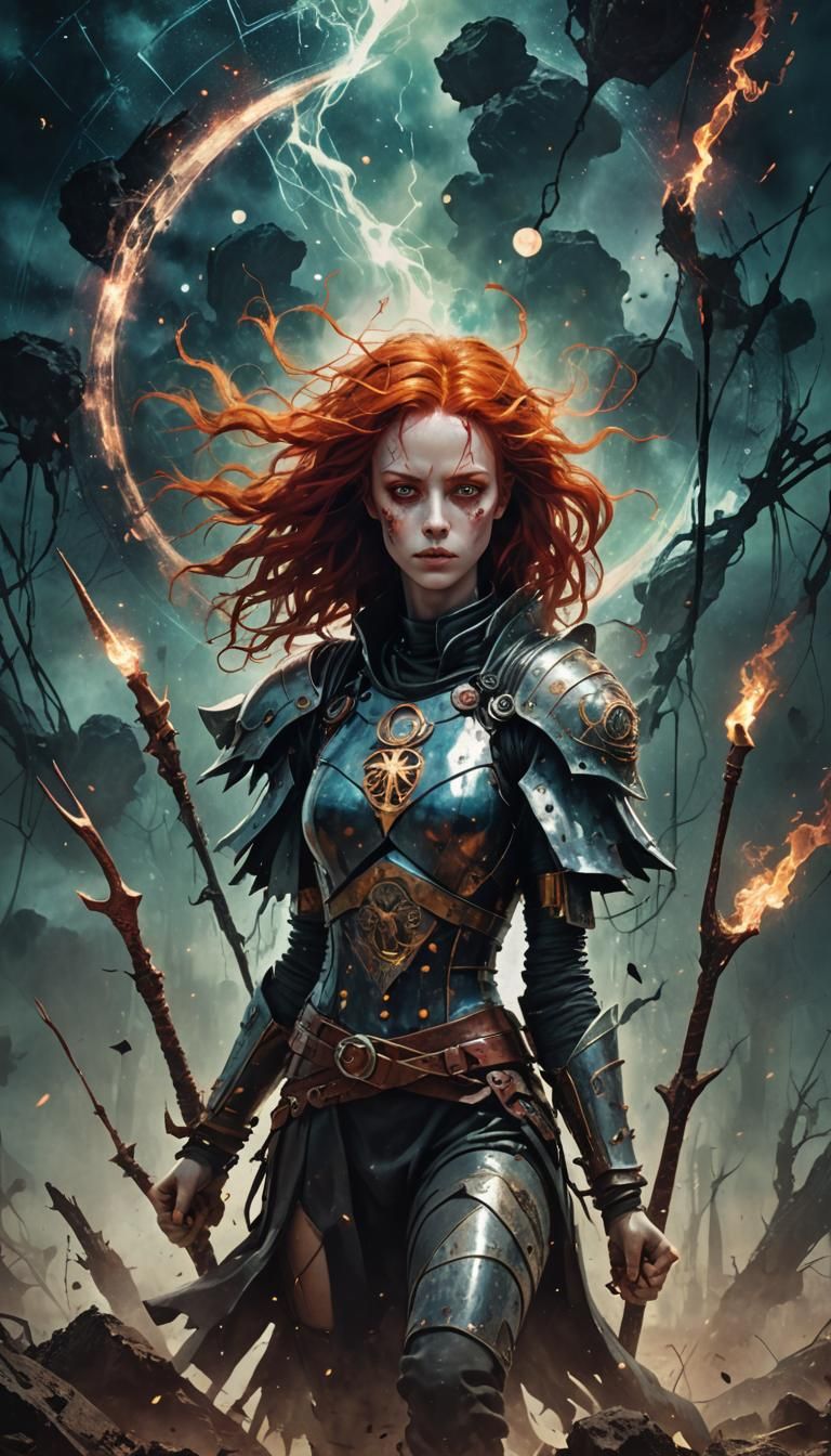 Redheaded, Virgo Woman Warrior of the Zodiac Rising Out of t...