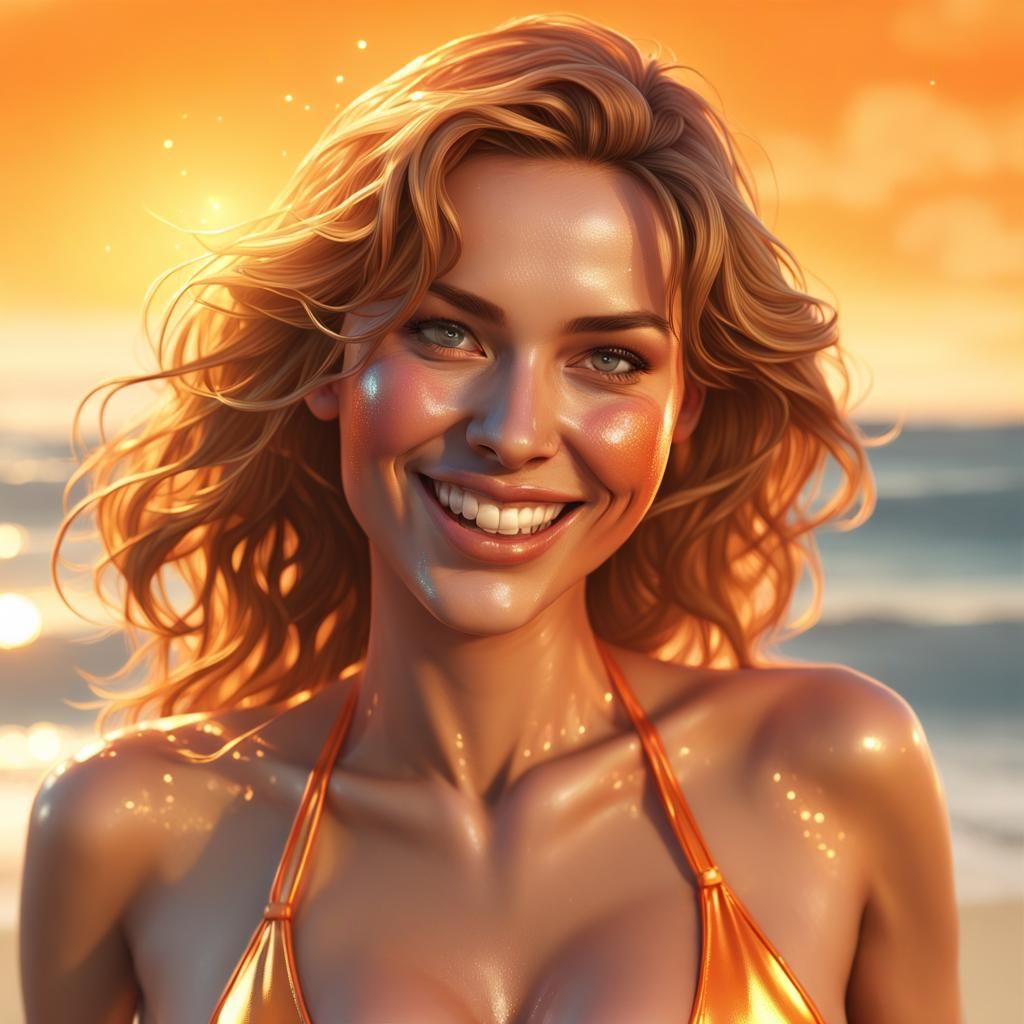 Radiant Woman in Bikini: Hyperrealistic Portrait