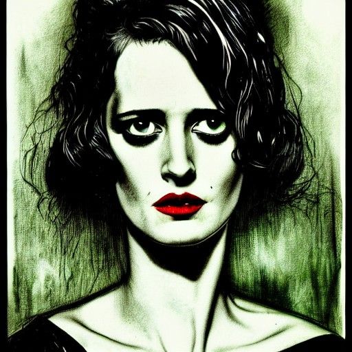 Eva Green Portrait in Film Noir Style