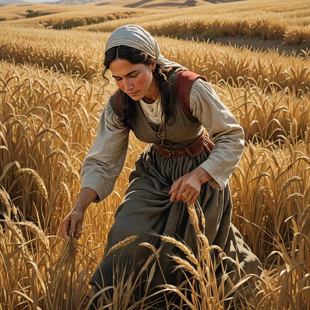 Ruth Gleaning Barley in Bethlehem's Golden Fields