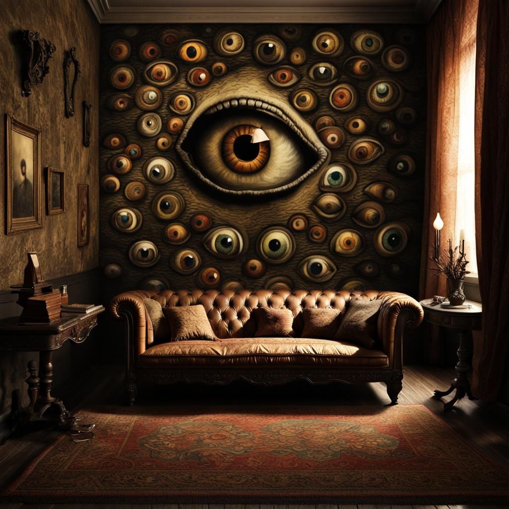 Eerie Antique Room with Mouth Sofa, Matte Painting