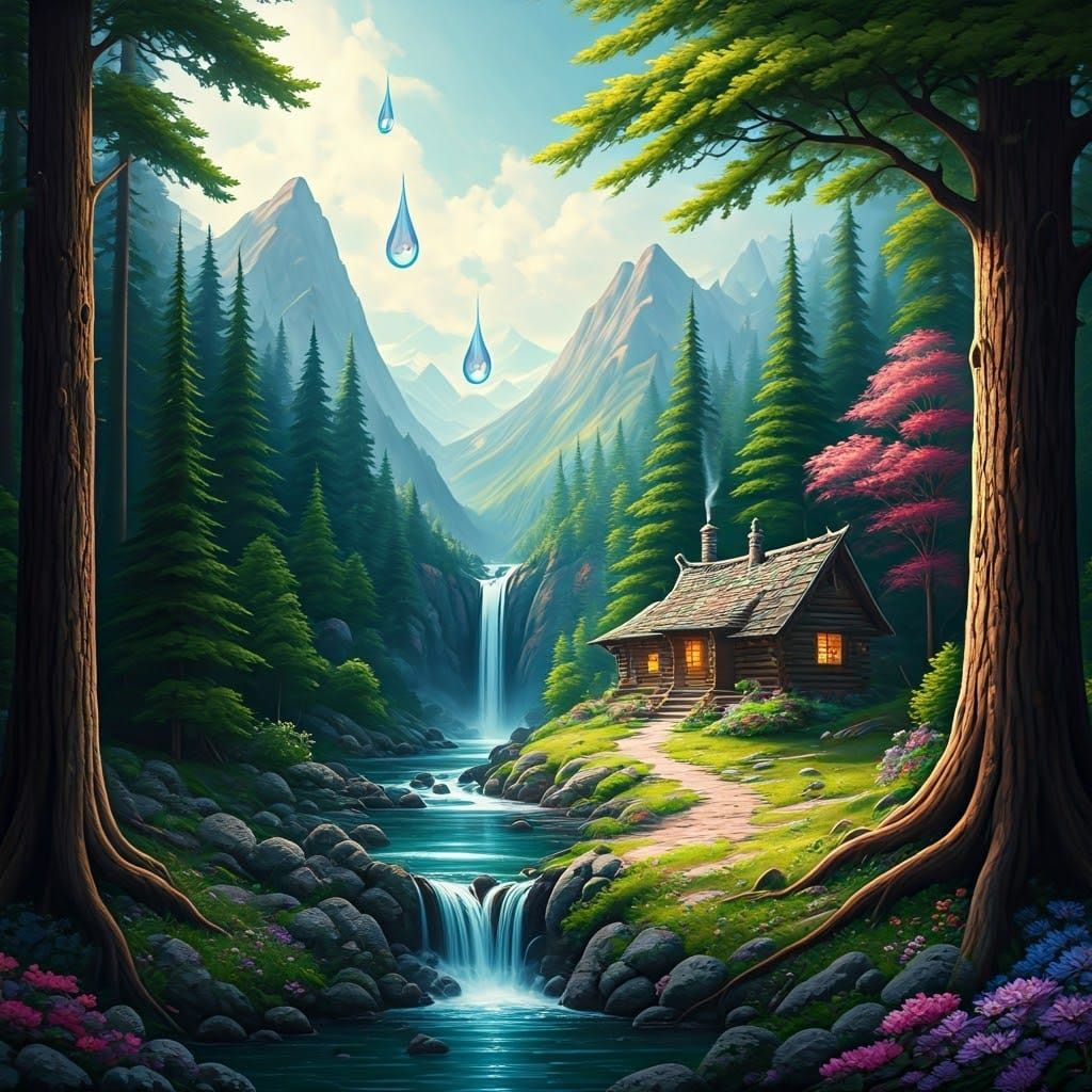 Enchanted Forest Cabin: A Fantastical Oil Painting