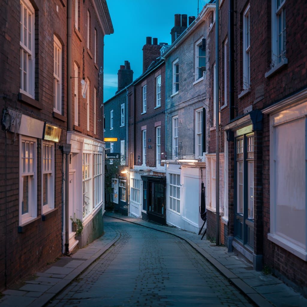 Quiet Cobblestone Alley at Dusk