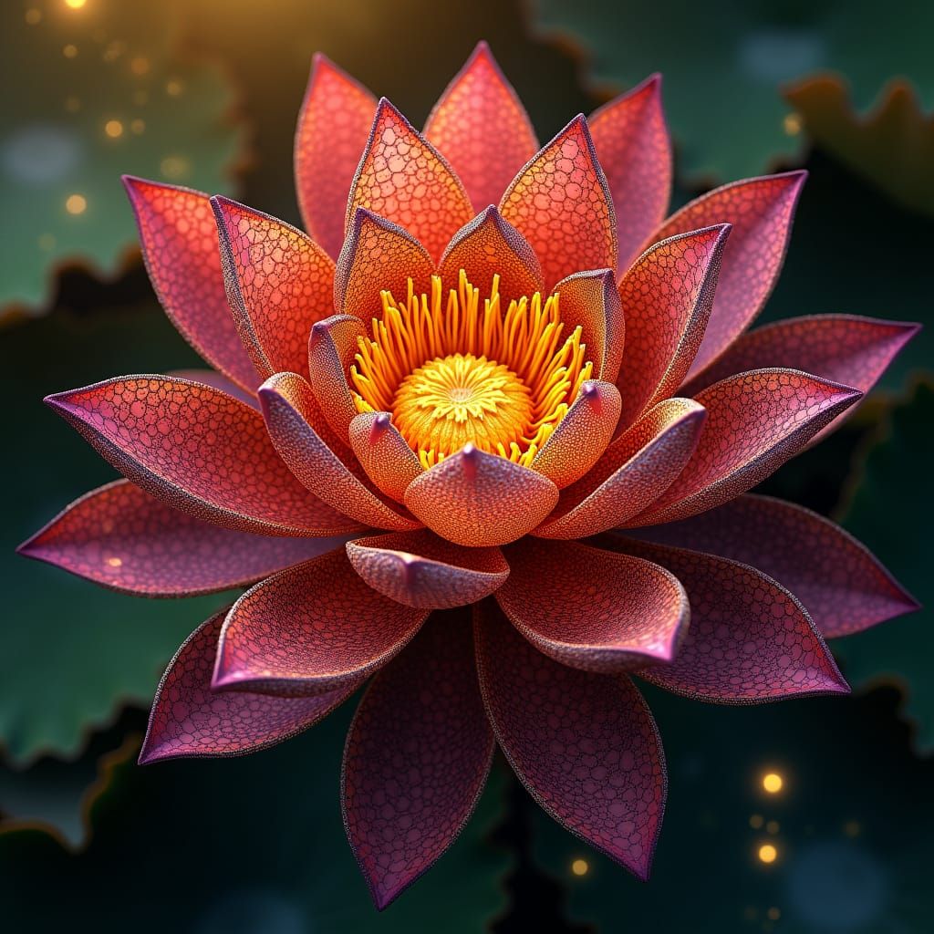 Zen Mandalic Lotus Flower in Vibrant Burgundy and Yellow