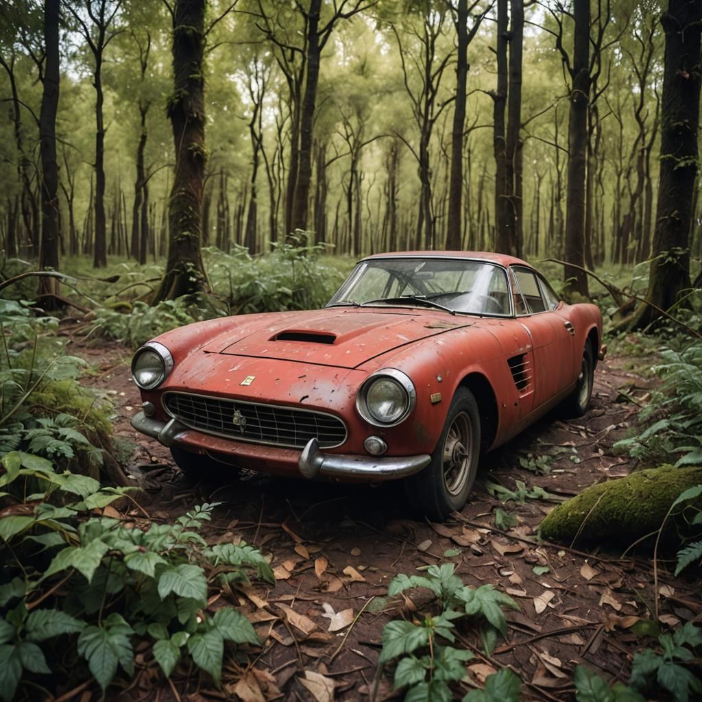 Abandoned 1960s Ferrari in Overgrown Forest