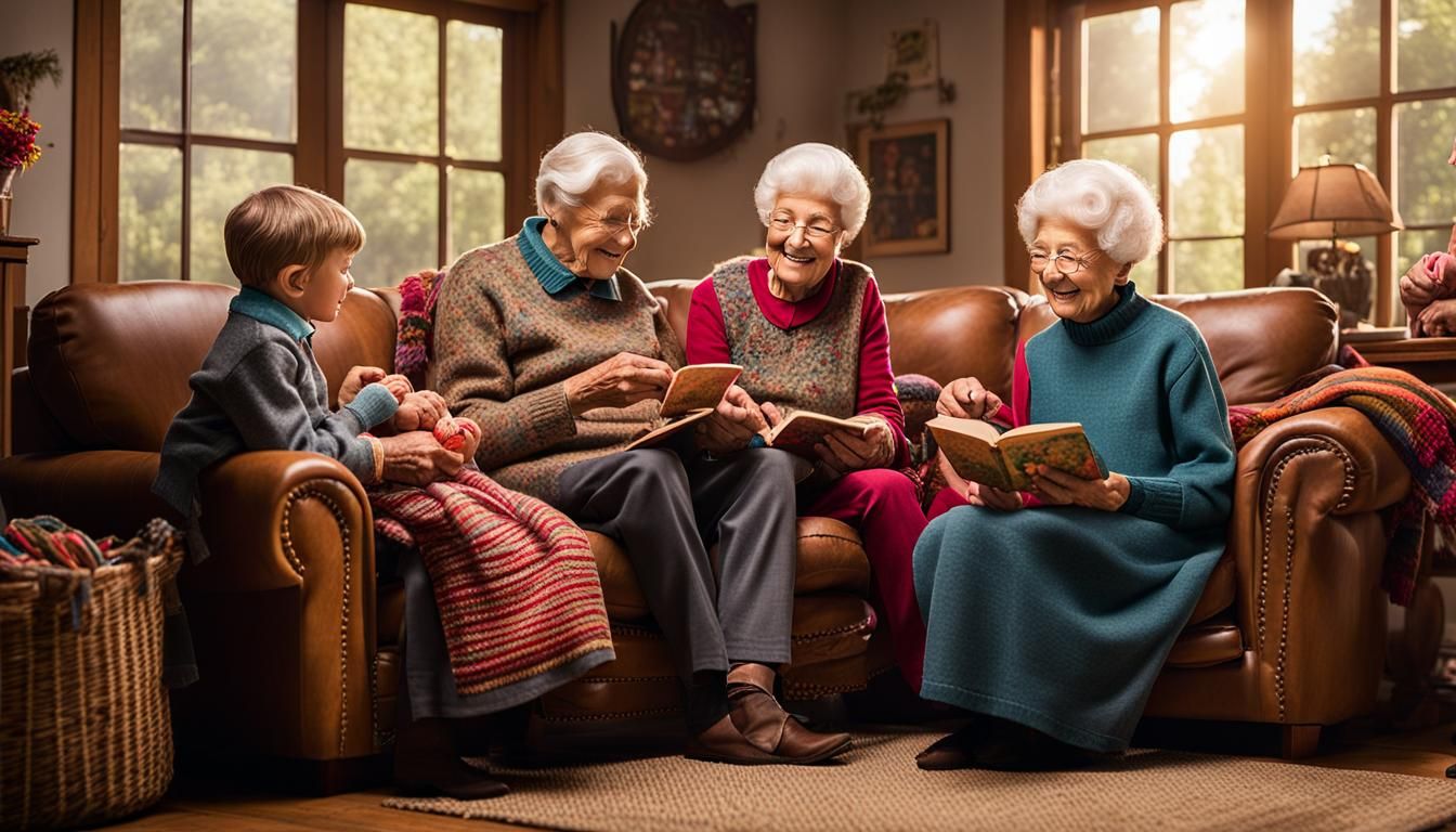 Grandparents Reading to Grandchildren: Watercolor Generation...