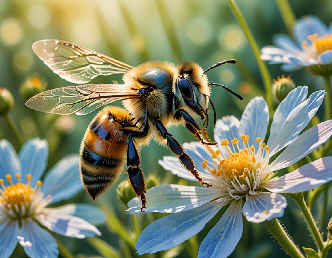 Whimsical Watercolor Bee in a Floral Wonderland