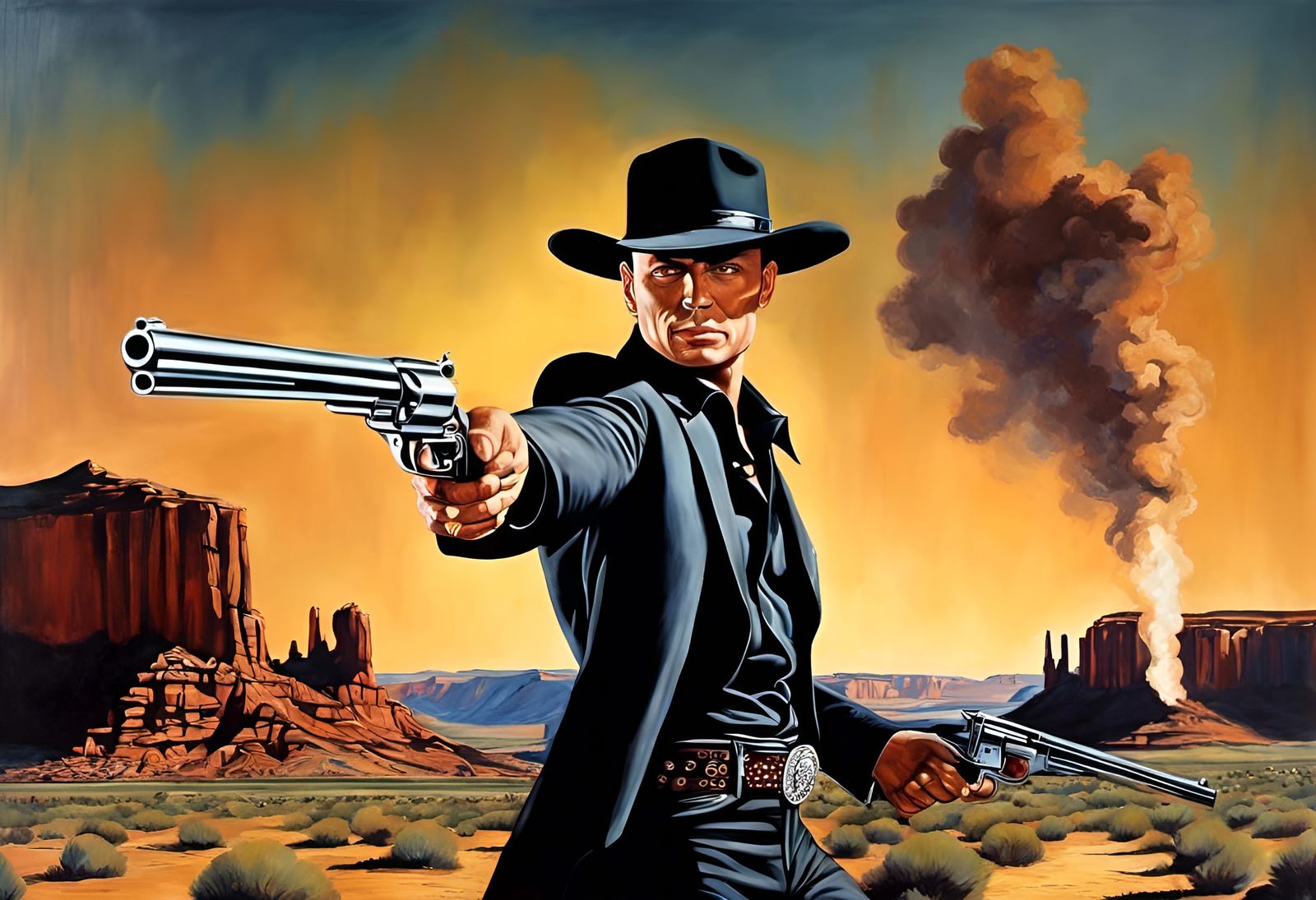 Gunslinger Portrait as Hyperrealistic Oil Painting