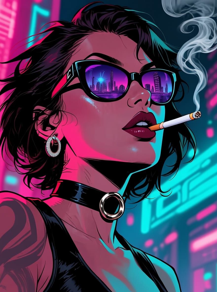Cyberpunk Bad Girl with Virtual Sunglasses