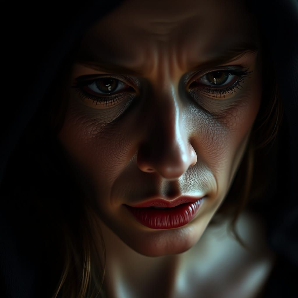 Emotionally Charged Portrait in a Darkened Moment