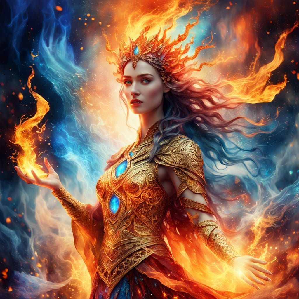 Fire and Ice Goddess in Alcohol Ink Style