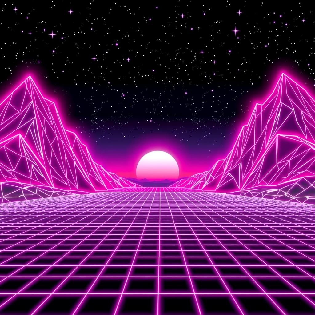Retro Video Game Loading Screen in Neon Wireframe