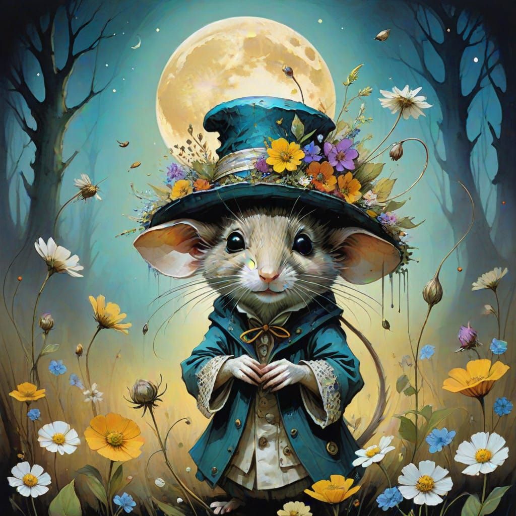 Ethereal Whimsy: Mice Dancing under Sunset and Full Moon