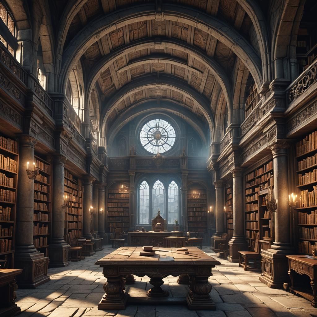Haunted Ancient Library with Vaulted Ceilings: 3D Render