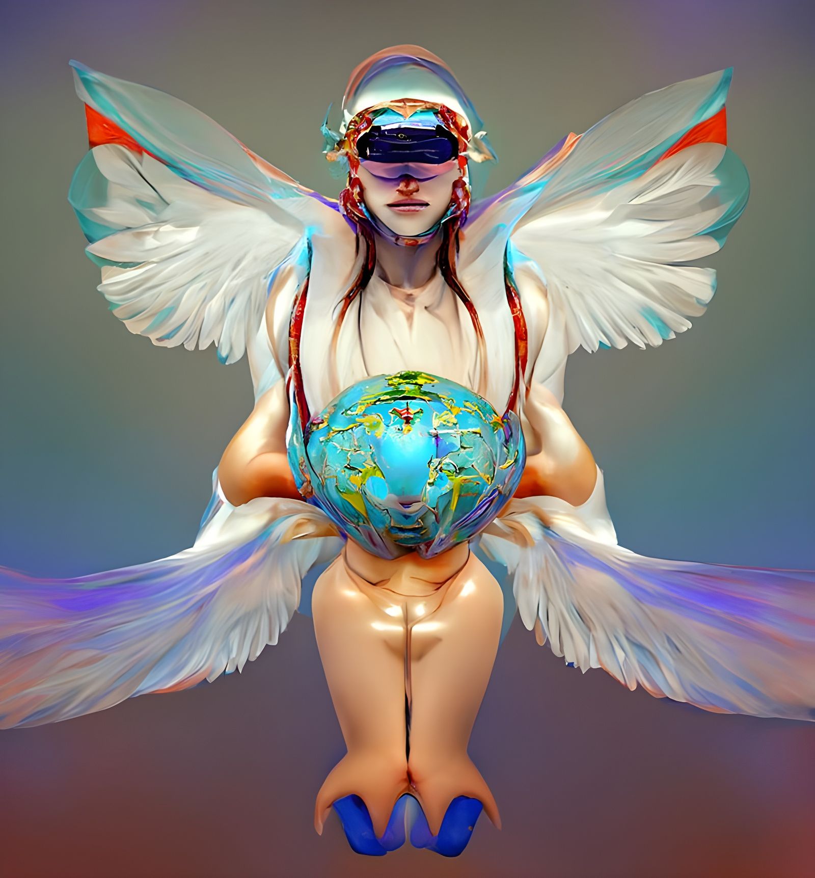 Blindfolded Angel Holding the World