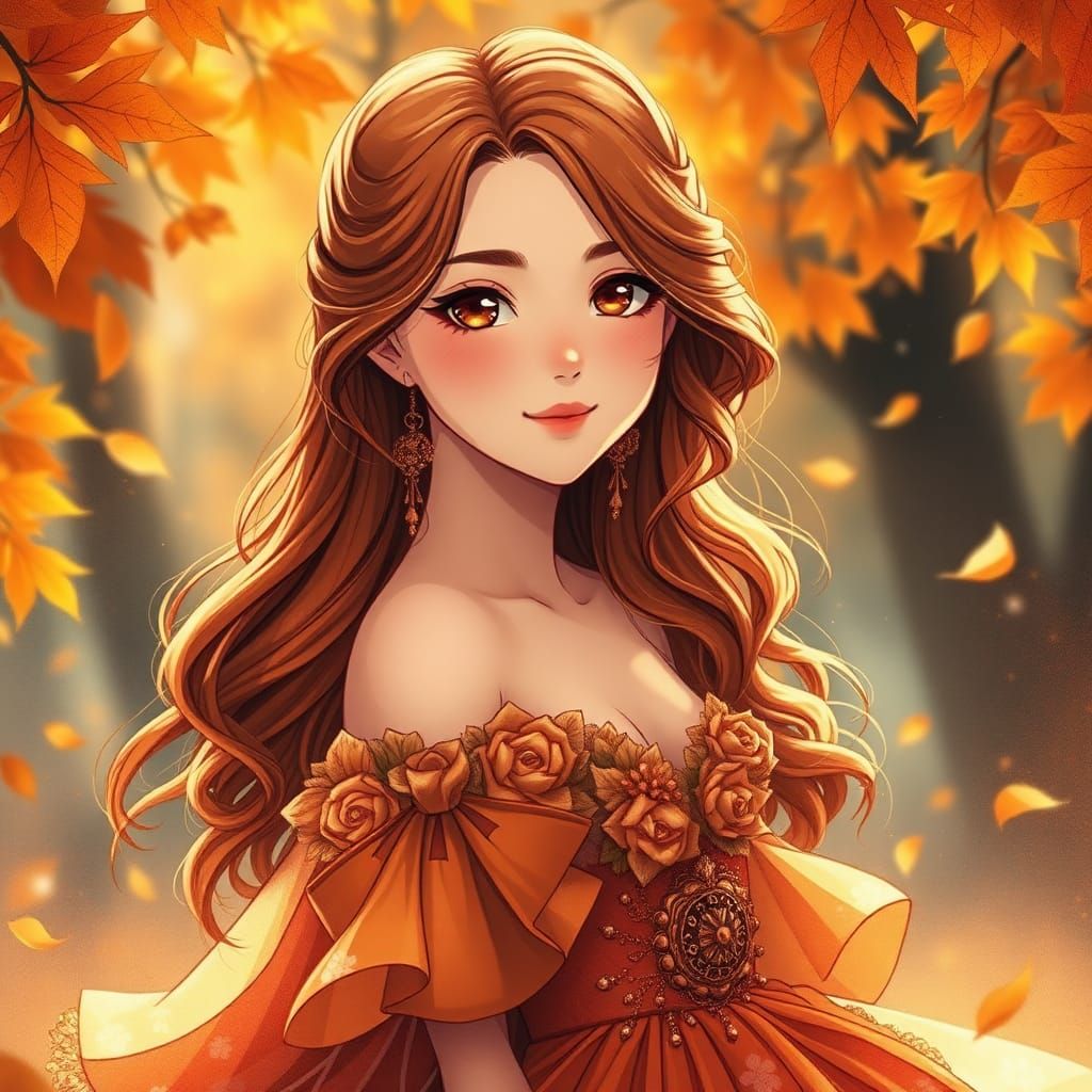 Anime Girl in Autumn Ball Gown