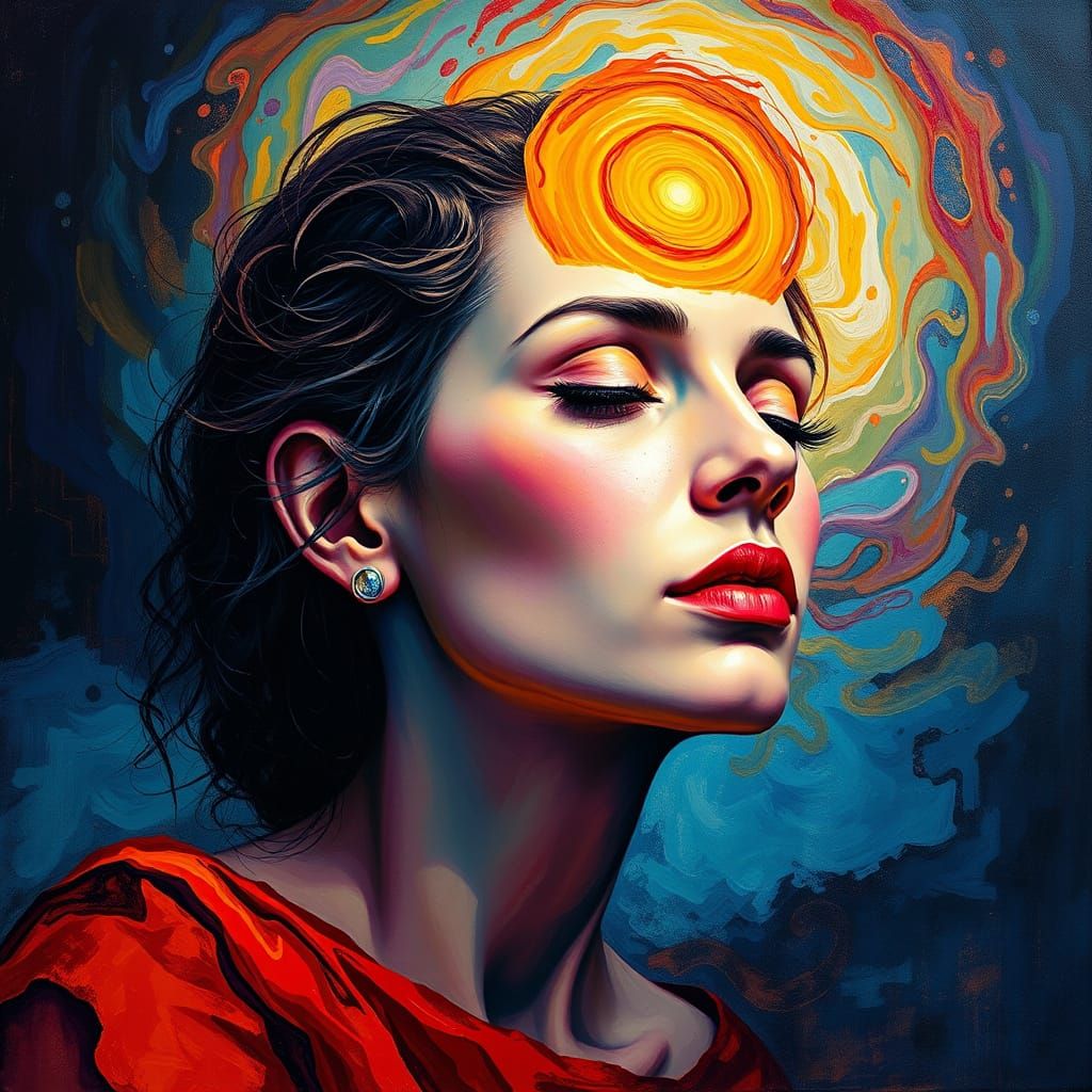 Surreal Portrait of Woman with Mind Halo