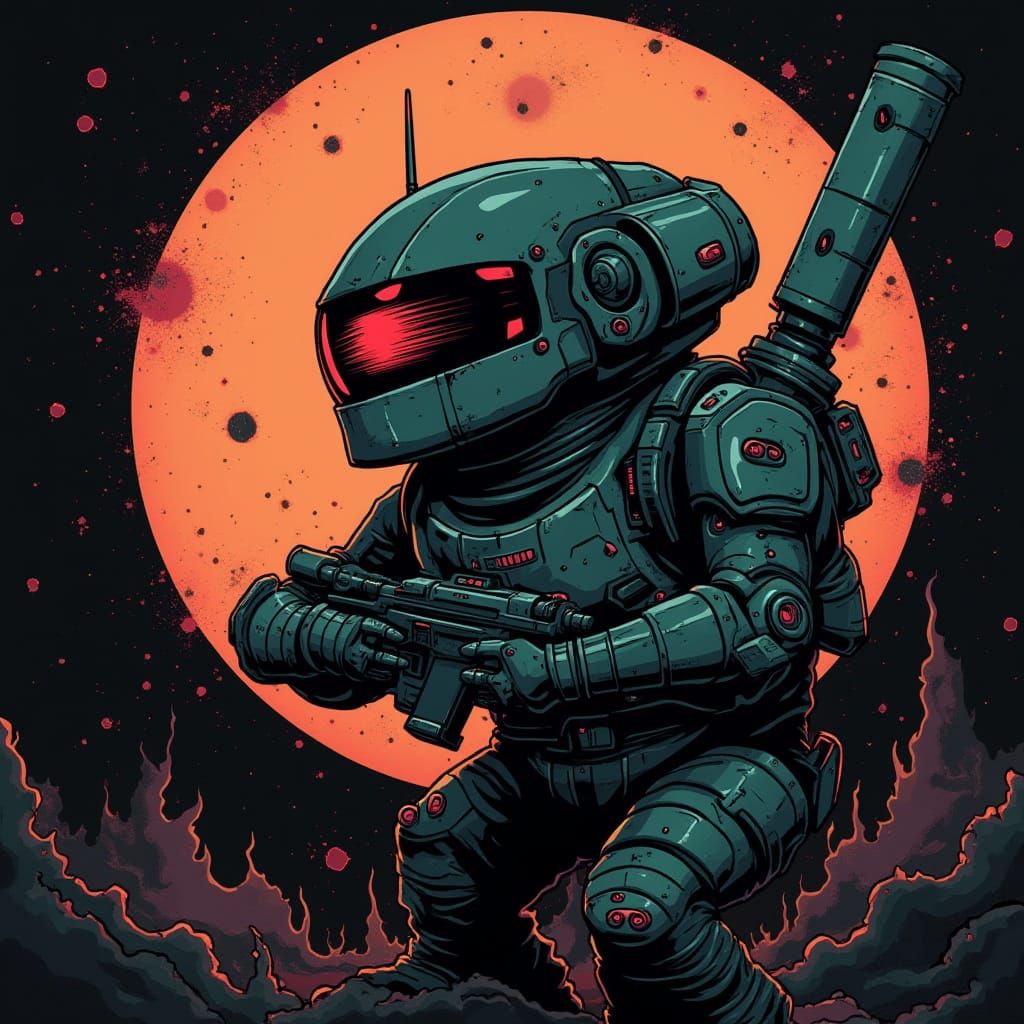 Grimdark Retrofuturistic Cityscape