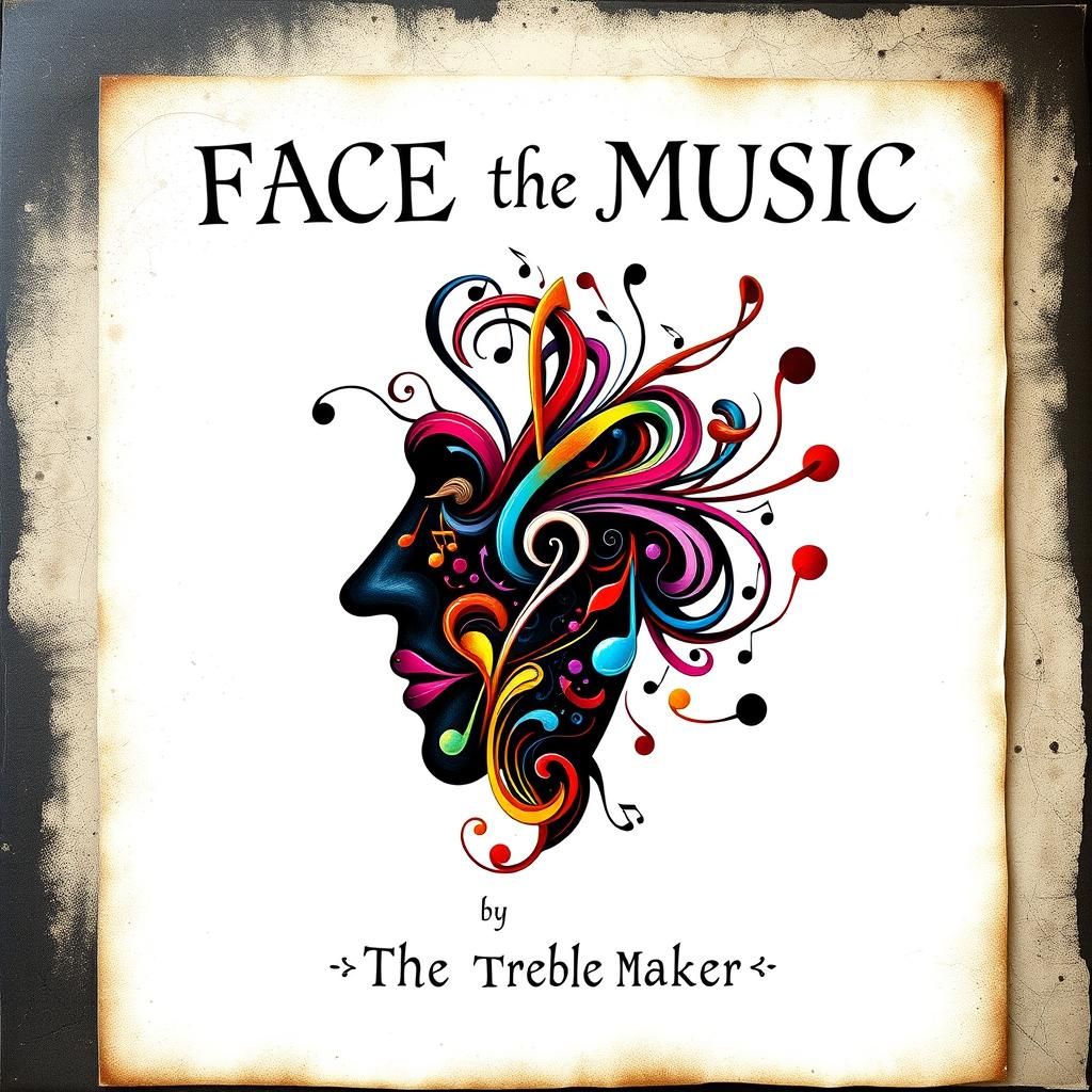 Colorful Music Notes Face on Vinyl Record Cover