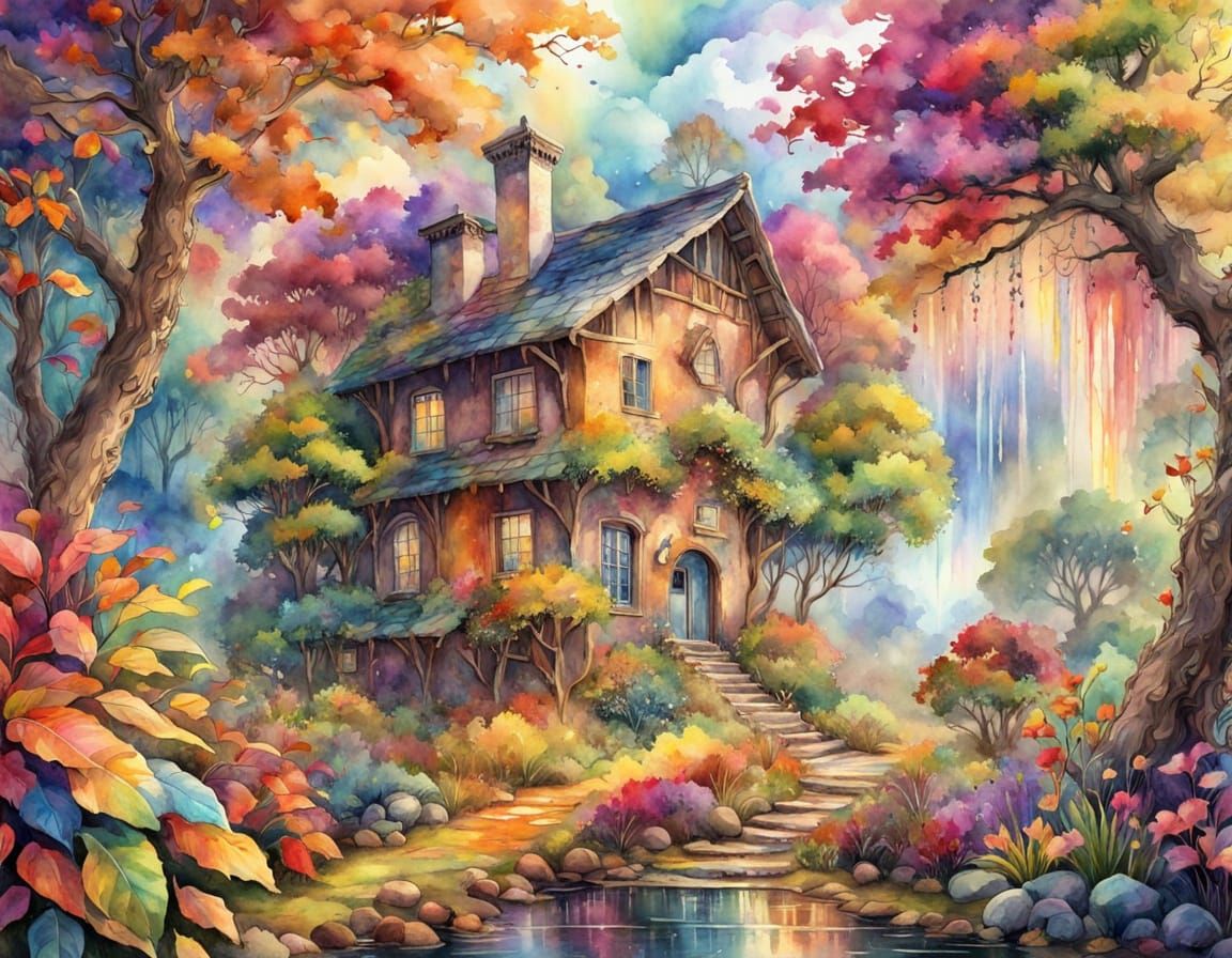 Autumn Garden in Whimsical Watercolor Style