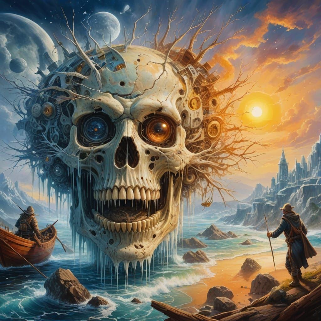 Abstract Cosmic Landscape with Death Figure