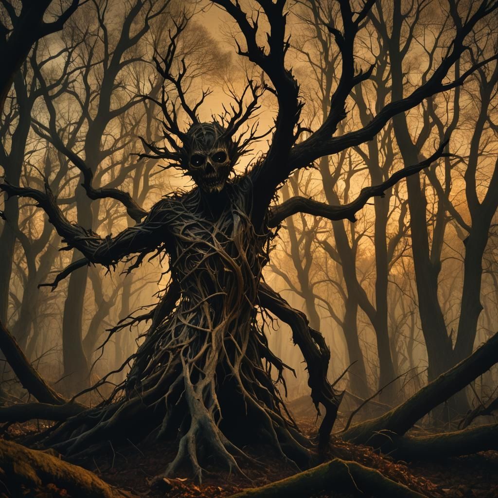 Eerie Forest Figure in Dark Fantasy Style