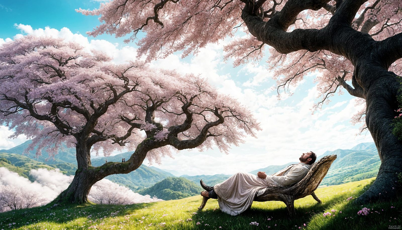 Giant Cherry Tree Landscape: Surreal Concept Art