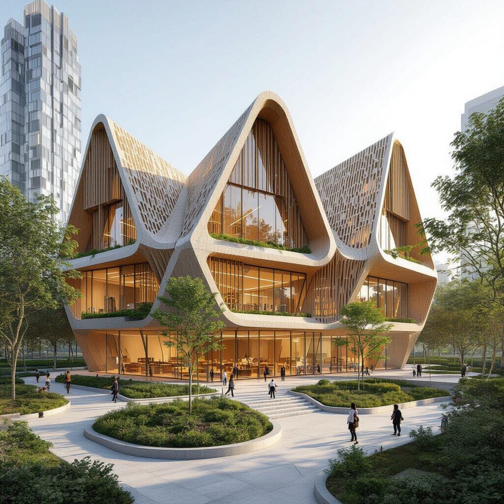 Futuristic Timber Pyramid Primary School Design