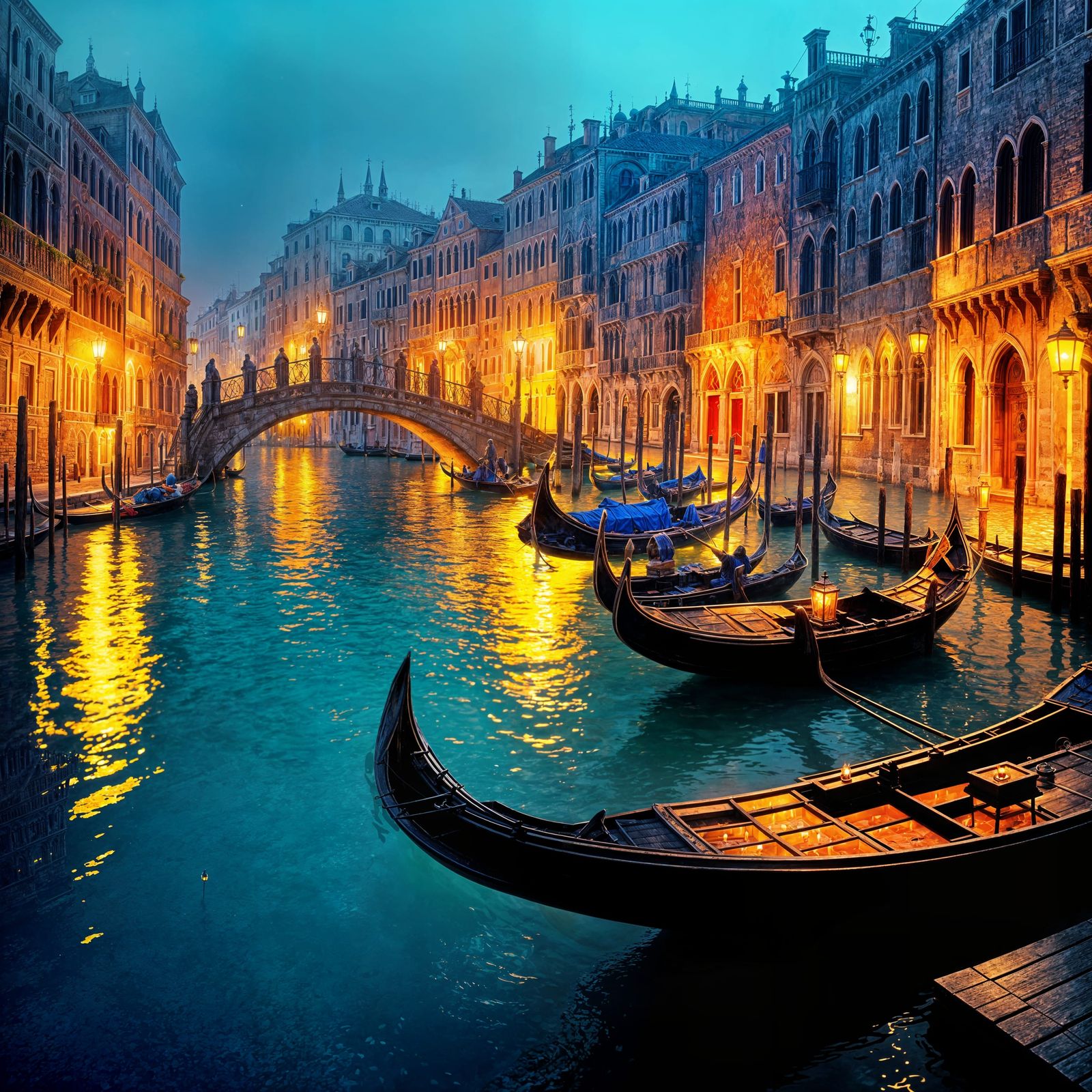 Mystical Venice Nightscape in Detailed Matte Painting Style