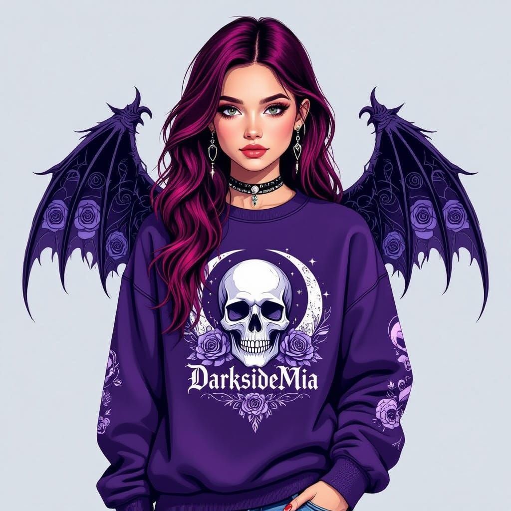 Teenage Girl in Gothic Grunge Style with Gaming Setup