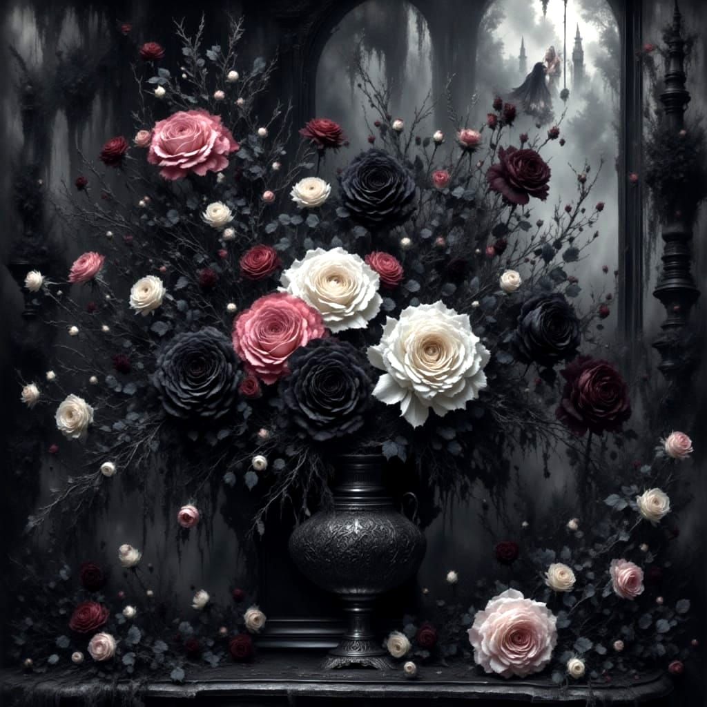 Gothic Roses in a Renaissance Oil Painting